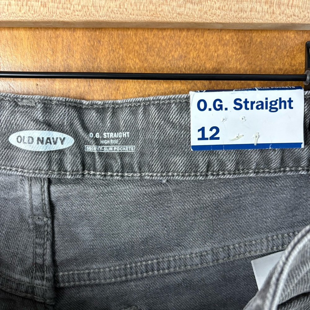 Old Navy Gray OG Straight Leg High Rise Jeans NWT Size 12 Button Fly Y2K Grunge - Picture 15 of 15